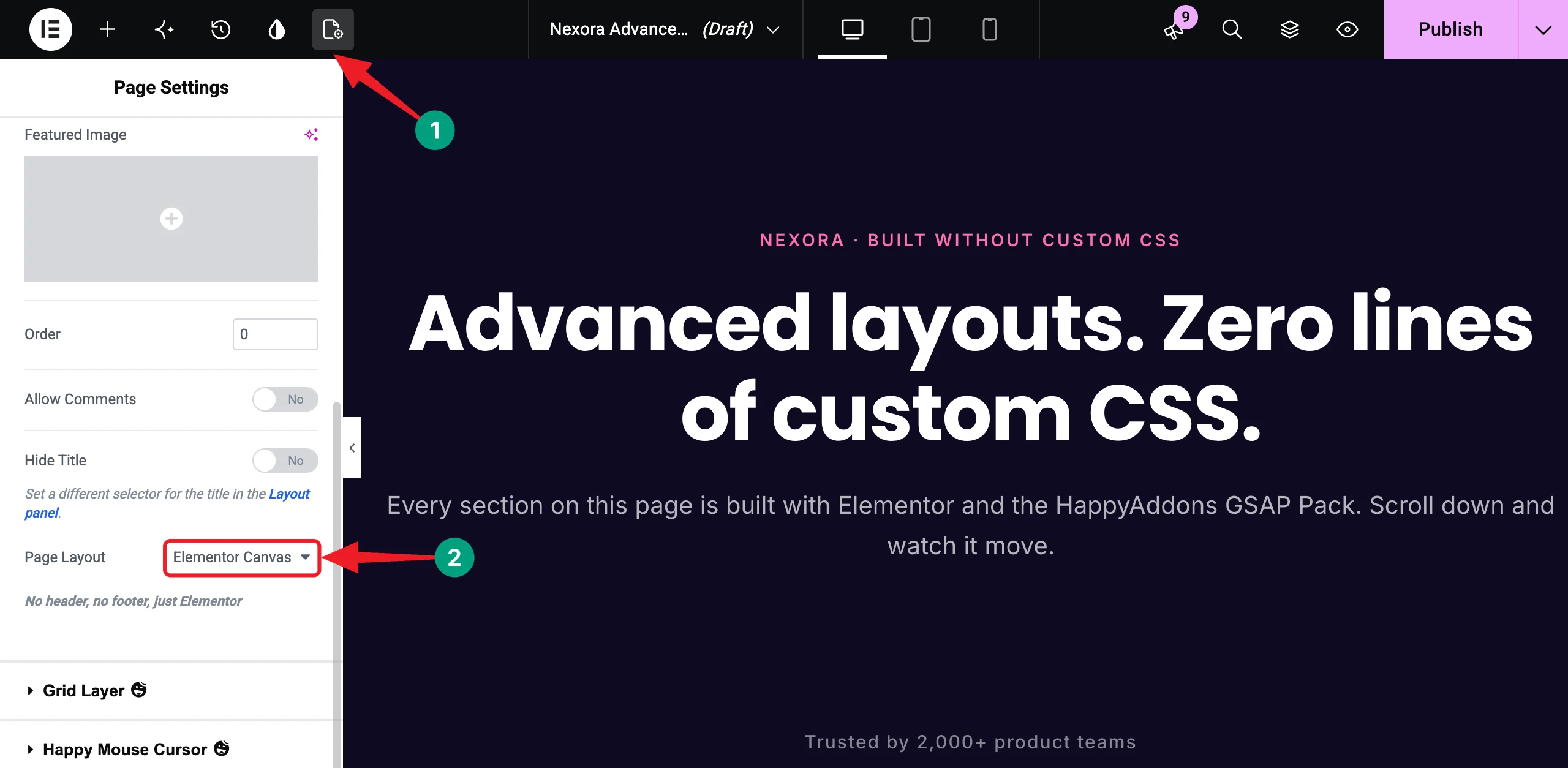 How to Build Advanced Elementor Layouts Without Custom CSS 6 Create a Page and Set It to Elementor Canvas